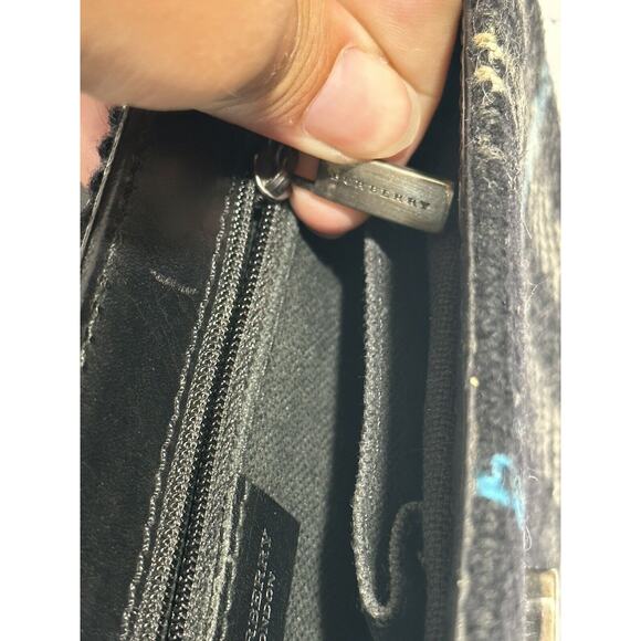 BURBERRY LONDON Croc Embossed Leather Tartan Wool Satchel Purse Bag Authentic - Picture 15 of 16